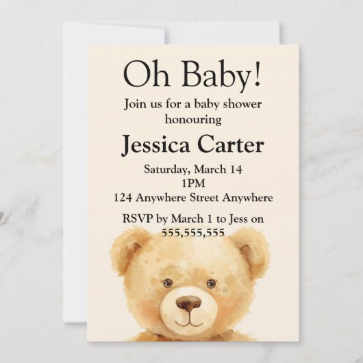 Beige teddybeer geslachtsneutrale babyshower kaart (Voorkant)