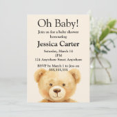 Beige teddybeer geslachtsneutrale babyshower kaart (Staand voorkant)