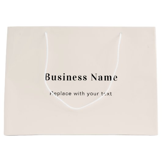 Beige tekst voor bedrijfsnaam groot cadeauzakje (Voorkant)