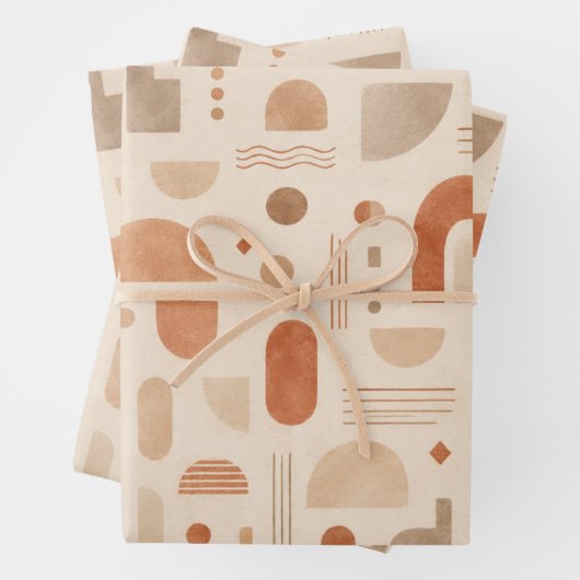 Beige Terracotta Geometrisch Inpakpapier Vel (In situ)