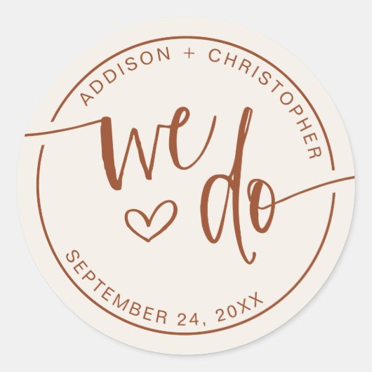 Beige Terracotta We doen bruiloft envelop afdichti Ronde Sticker (Voorkant)