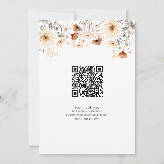 Beige terracotta wilde bloemen QR code Boho bruilo Save The Date (Achterkant)