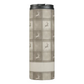 Beige Textured Reindeer Plaid Pattern Christmas Thermosbeker (Achterkant)