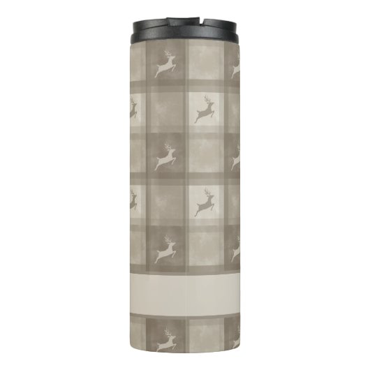 Beige Textured Reindeer Plaid Pattern Christmas Thermosbeker (Achterkant)