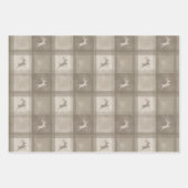 Beige Textuur Plaid Met Herten Stijlvolle Kerstmis Inpakpapier Vel (Voorkant 2)