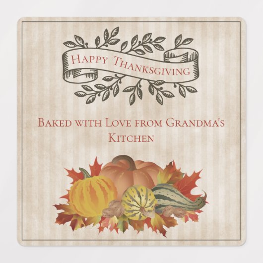 Beige Thanksgiving Pompoenen en Squash Labels (Design 1)