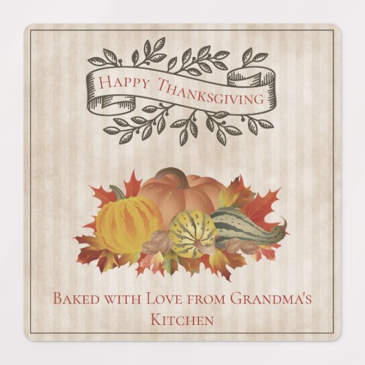 Beige Thanksgiving Pompoenen en Squash Labels (Design 2)