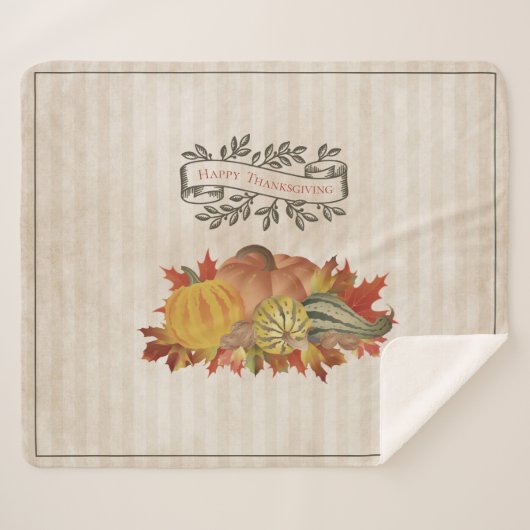 Beige Thanksgiving Pompoenen en Squash Sherpa Deken (Voorkant (horizontaal))