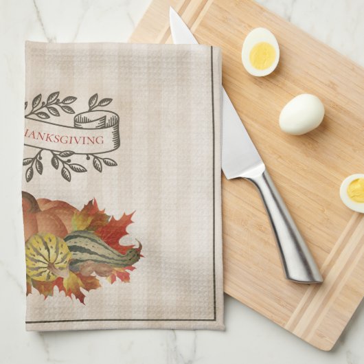 Beige Thanksgiving Pompoenen en Squash Theedoek (Quarter Fold)