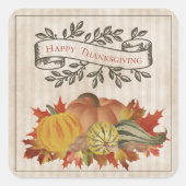 Beige Thanksgiving Pompoenen en Squash Vierkante Sticker (Voorkant)
