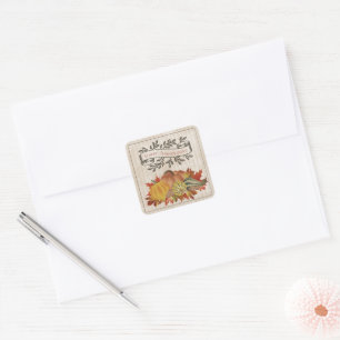 Beige Thanksgiving Pompoenen en Squash Vierkante Sticker