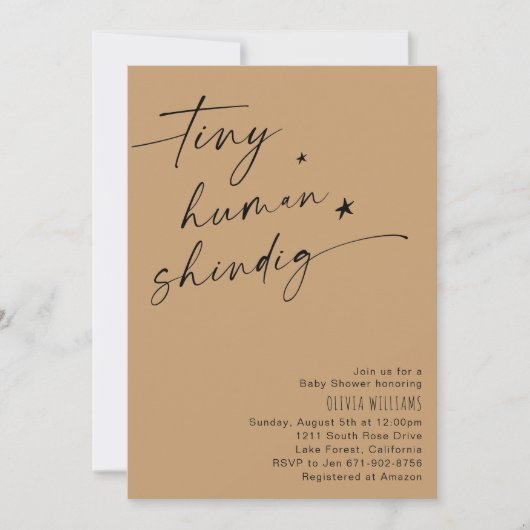 Beige Tiny Human Shindig Minimalistisch Baby showe Kaart (Voorkant)