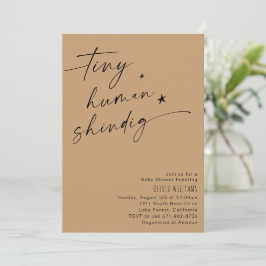 Beige Tiny Human Shindig Minimalistisch Baby showe Kaart (Staand voorkant)
