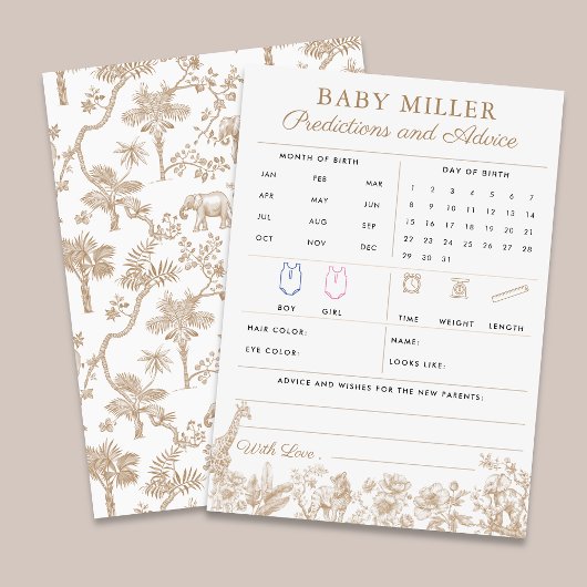 Beige Toile Baby Shower Predictions Advice Card Kaart