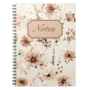 Beige-toned floral ornament ontwerp notitieboek