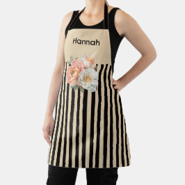 Beige top met bruine strepen Bloemen Schort