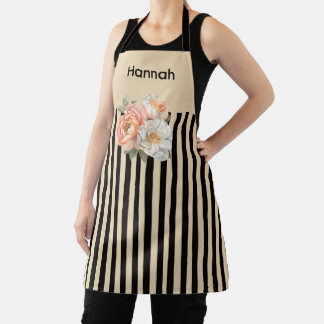 Beige top met bruine strepen Bloemen Schort