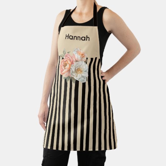 Beige top met bruine strepen Bloemen Schort (Insitu)