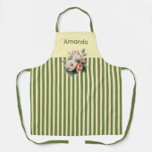 Beige Top met Olijfgroene Strepen Bloemen Schort (Voorkant)