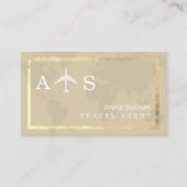 Beige Travel Agent Airplane World Map Visitekaartje (Voorkant)