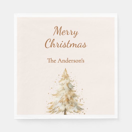 Beige tree snow script Christmas luncheon Servet (Voorkant)