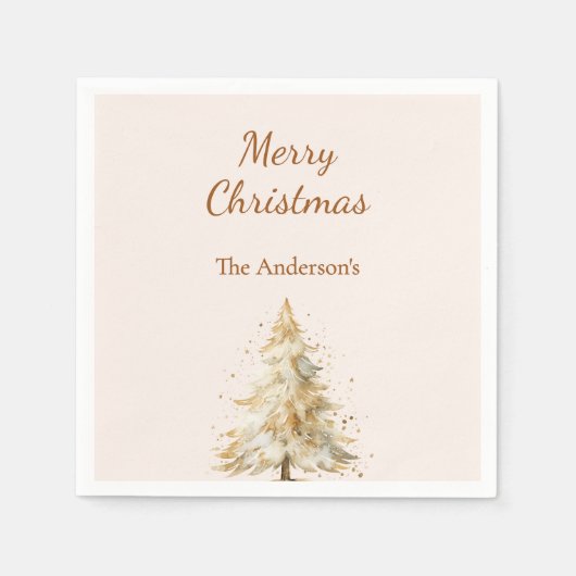 Beige tree snow script Christmas Servet (Voorkant)