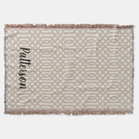 Beige Trellis Monogram | Moderne bosbouw Deken (Voorkant)