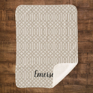 Beige Trellis Monogram   Moderne bosbouw Sherpa Deken
