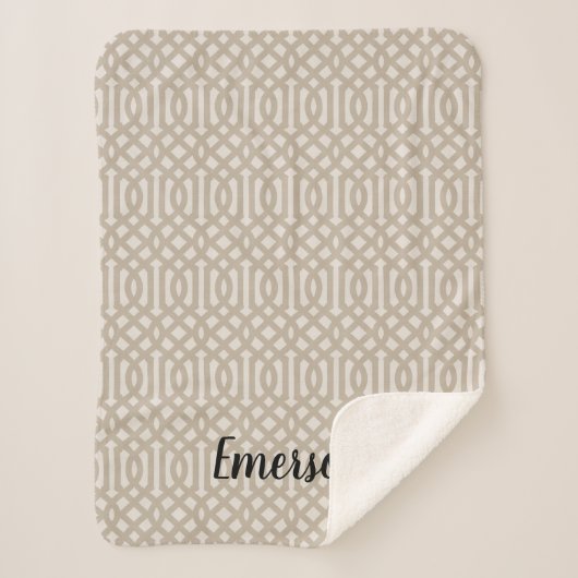 Beige Trellis Monogram | Moderne bosbouw Sherpa Deken (Voorkant)