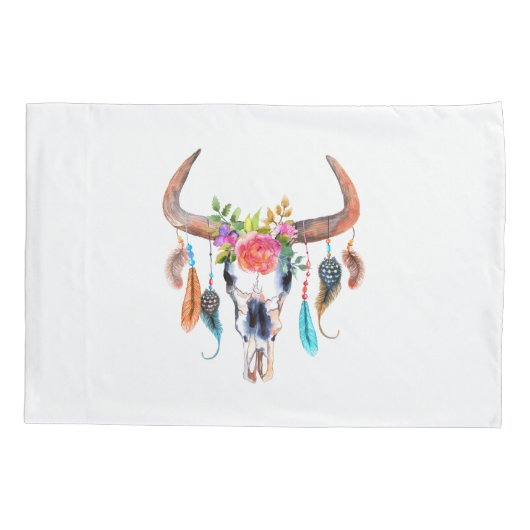 Beige tribal en Bull schedel patroon Kussensloop (Achterkant)