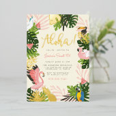 Beige | Tropisch goud in Aloha Hawaii Folie Uitnodiging (Staand Voorkant)