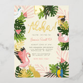 Beige | Tropisch goud in Aloha Hawaii Folie Uitnodiging Briefkaart (Voorkant)