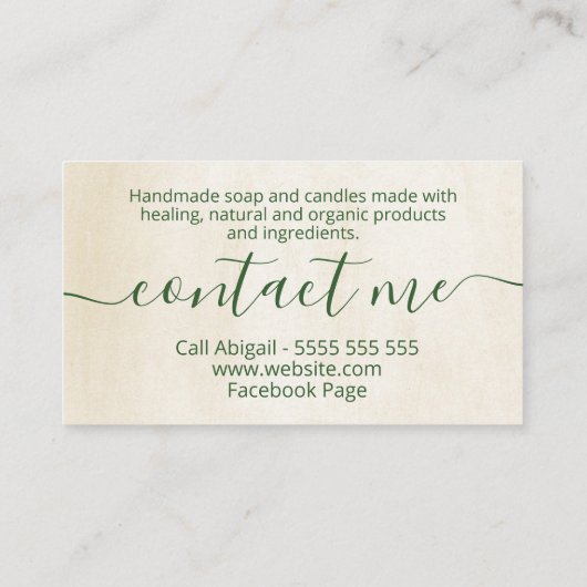 Beige Tropische bladeren Handgemaakte zeep en kaar Visitekaartje (Achterkant)