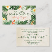 Beige Tropische bladeren Handgemaakte zeep en kaar Visitekaartje (Voorkant / Achterkant)