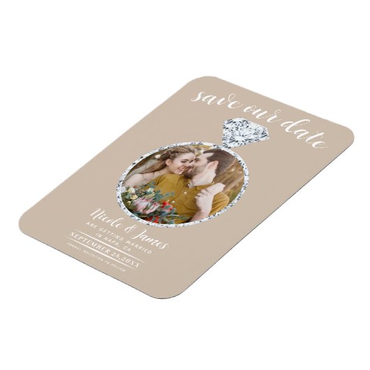 Beige Trouwring Bling Foto Opslaan van de Datum Magneet (Linkerzijde)