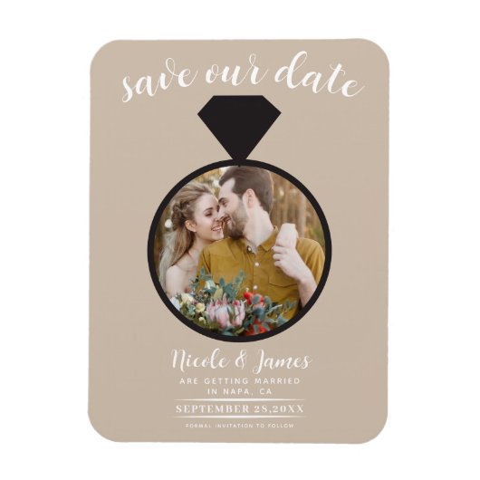 Beige trouwring foto Save the Date Magneet (Verticaal)
