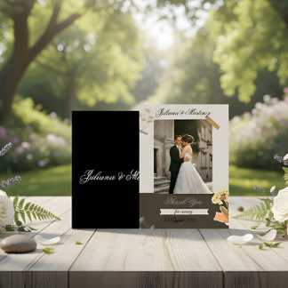 Beige Trouwuitnodiging met Bruid & Bruidegom Foto Kaart