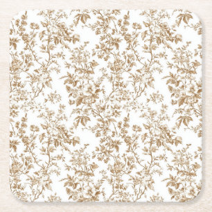 Beige Tuin Bloemen Vierkant Papieren Coaster Kartonnen Onderzetters