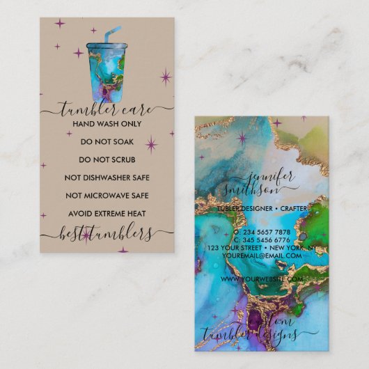 Beige Tumbler Care logo met textuur Visitekaartje (Voorkant / Achterkant)