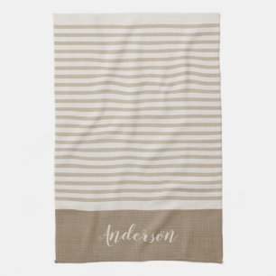 Beige Turkse strepen Monogram Boerderij Theedoek
