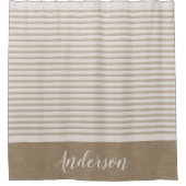 Beige Turkse strepen Monogram | Boerderijbad Douchegordijn (Voorkant)