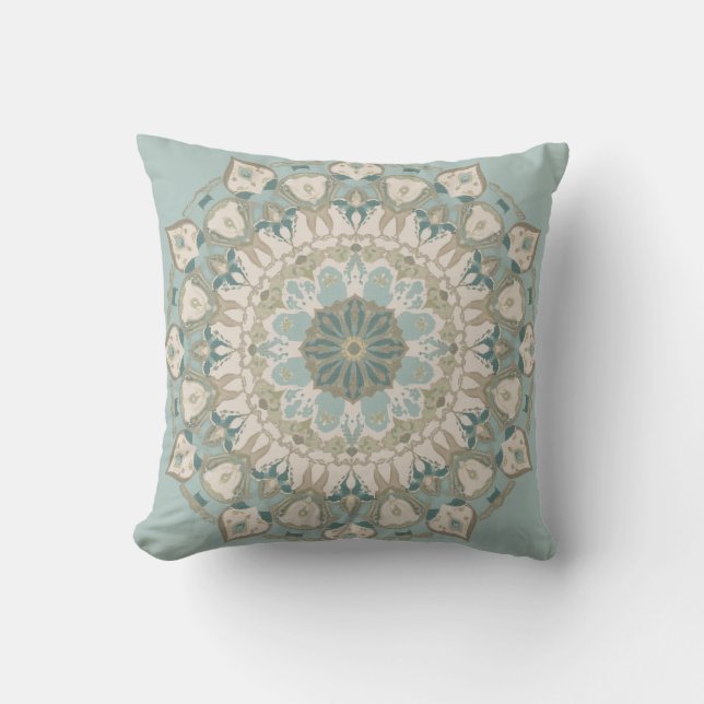 Beige Turquoise Groen Mozaïek Kussen (Voorkant)
