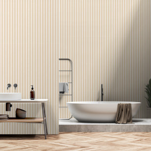 Beige twee inch brede slagerstreep behang