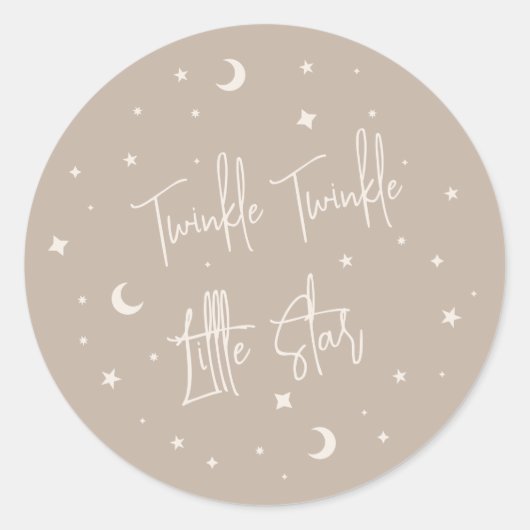 Beige Twinkle Twinkle Little Star Baby Shower Ronde Sticker (Voorkant)