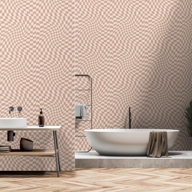 Beige Twisted Checkerboard Behang (Badkamer)