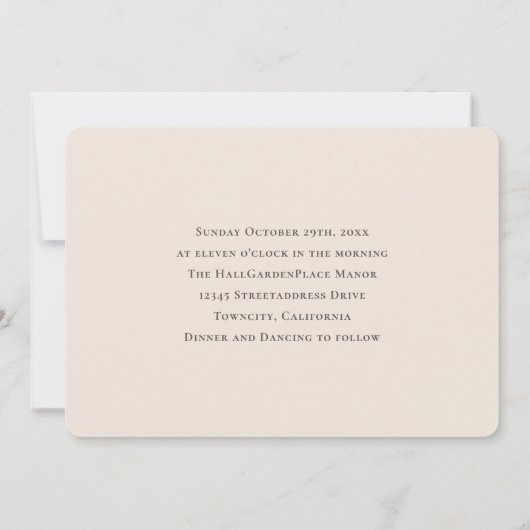 Beige Typografie Crest Monogram Bruiloft Kaart (Achterkant)