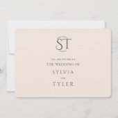 Beige Typografie Crest Monogram Bruiloft Kaart (Voorkant)