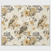 Beige Uil Cottagecore Bloempatroon Cadeaupapier (Vlak)