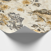 Beige Uil Cottagecore Bloempatroon Cadeaupapier (Hoek)