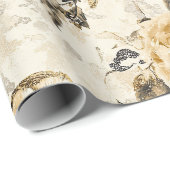 Beige Uil Cottagecore Bloempatroon Cadeaupapier (Rol Hoek)
